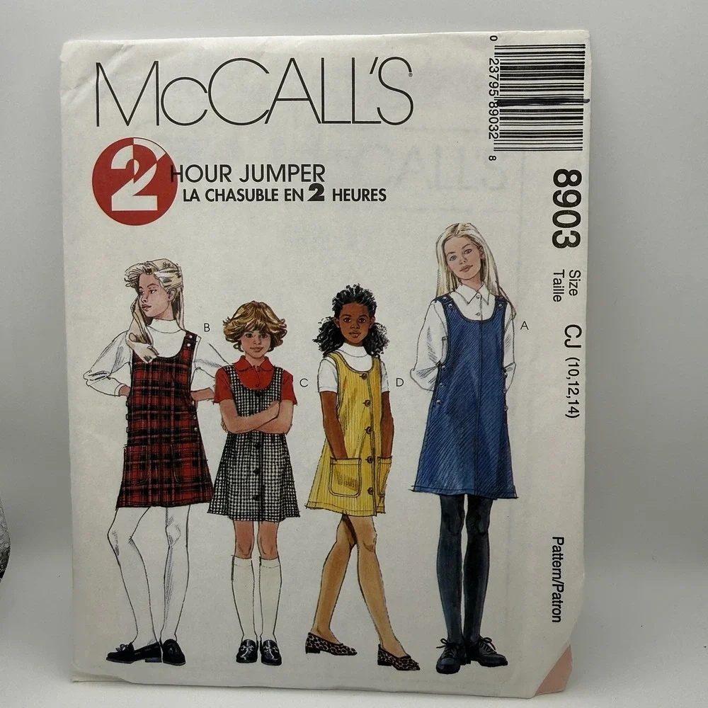 McCalls 8903 2 Hour Girls Jumper Sewing Pattern New Uncut FF Sz 10 12 14